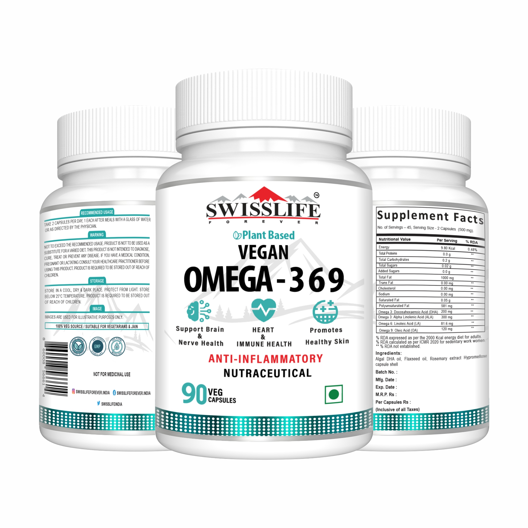 Swisslife Forever Premium Omega 3 6 9 Vegan Supplement | Plant-based | Algal Oil | Natural Nutrition Supplement for Optimal Muscle, Eye, Hair, Skin, Bone and Heart Health for Men & Women - 90 Veg Capsules - Image 4