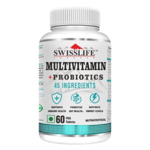 SwissLife Forever Multivitamin with Probiotics | 45 Ingredients with Vitamins A, B Complex, C, D, E, Zinc, Biotin, Minerals & Giloy | For Men & Women | 60 Tablets