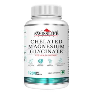 Magnesium Glycinate Tablets | Chelated Magnesium Glycinate | Dietary Tablets with Mineral and Amino Acid Help in Bone Health, Muscle Health & Heart Health for Men & Women | 120 Tablets
