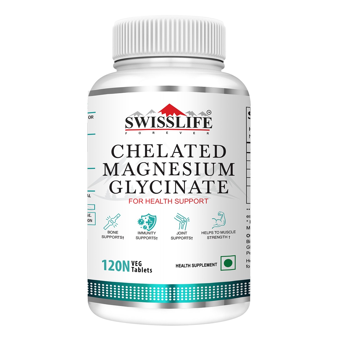Magnesium Glycinate Tablets | Chelated Magnesium Glycinate | Dietary Tablets with Mineral and Amino Acid Help in Bone Health, Muscle Health & Heart Health for Men & Women | 120 Tablets