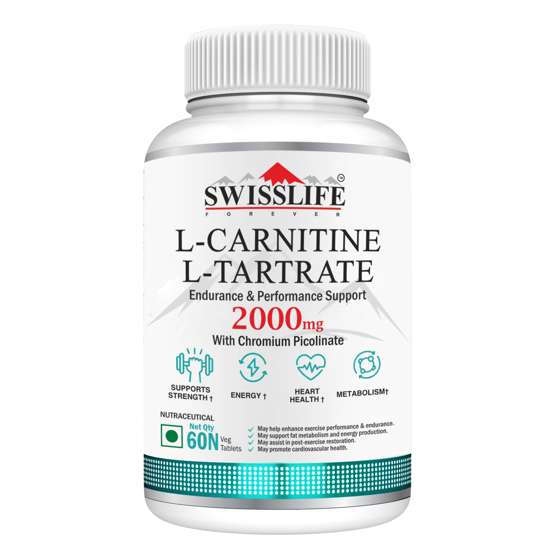 SwissLife Forever L-Carnitine Tartrate 2000mg | May promote cardiovascular health | Health Endurance & Performance Support | 60 Tablets