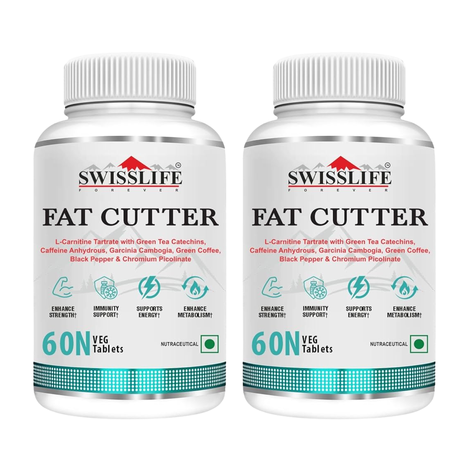 SwissLife Forever Fat Cutter Tablets | Blend of Extract, L-Carnitine Tartrate & Chromium Picolinate | May Support Muscle Recovery & Energy Levels | For Men & Women | 60 Tablets ( Pack of 2 )