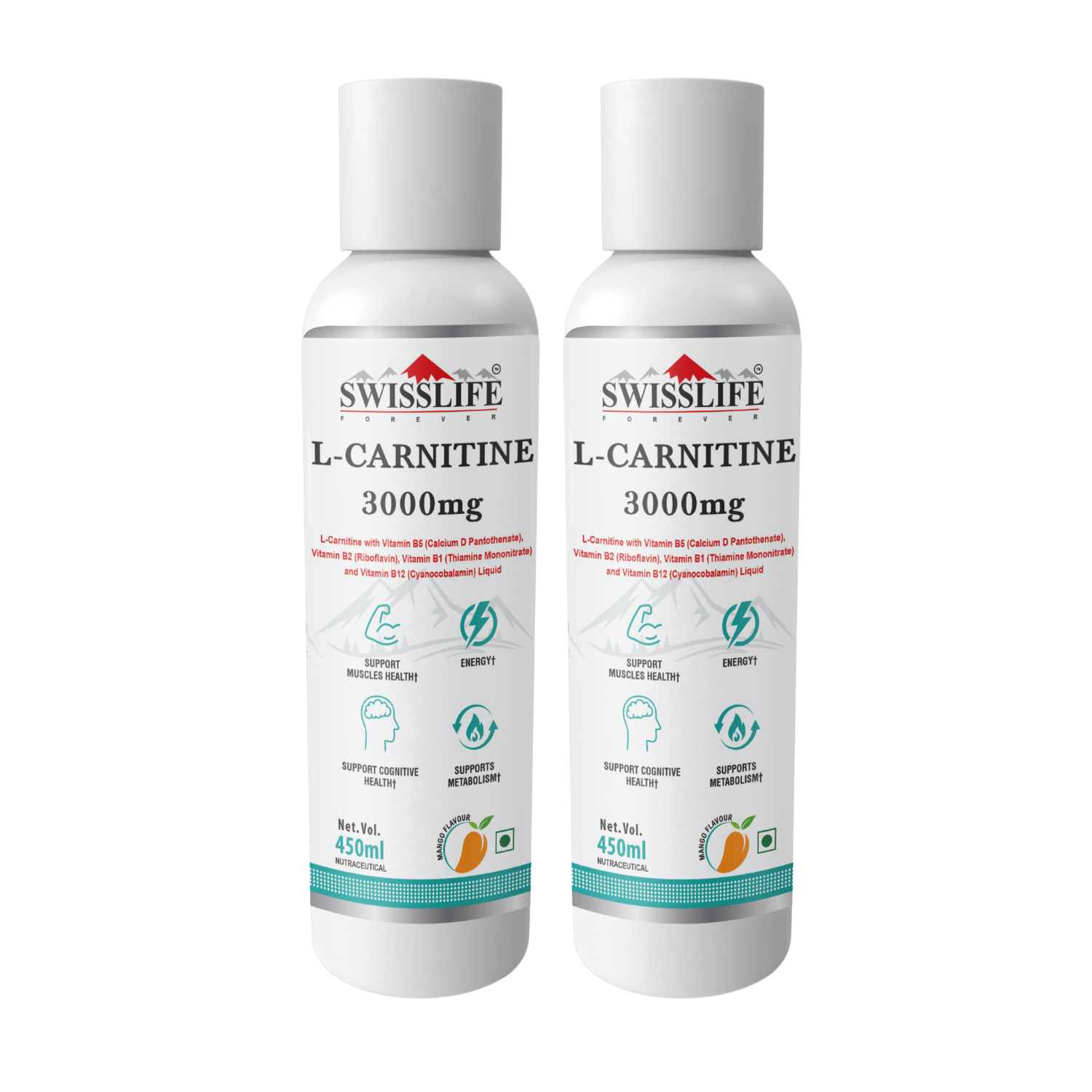 SwissLife Forever L-Carnitine Liquid | With Vitamin B Complex | May Support Healthy Nervous System, Stress Management & Focus | For Men & Women | 450ML (Pack of 2)