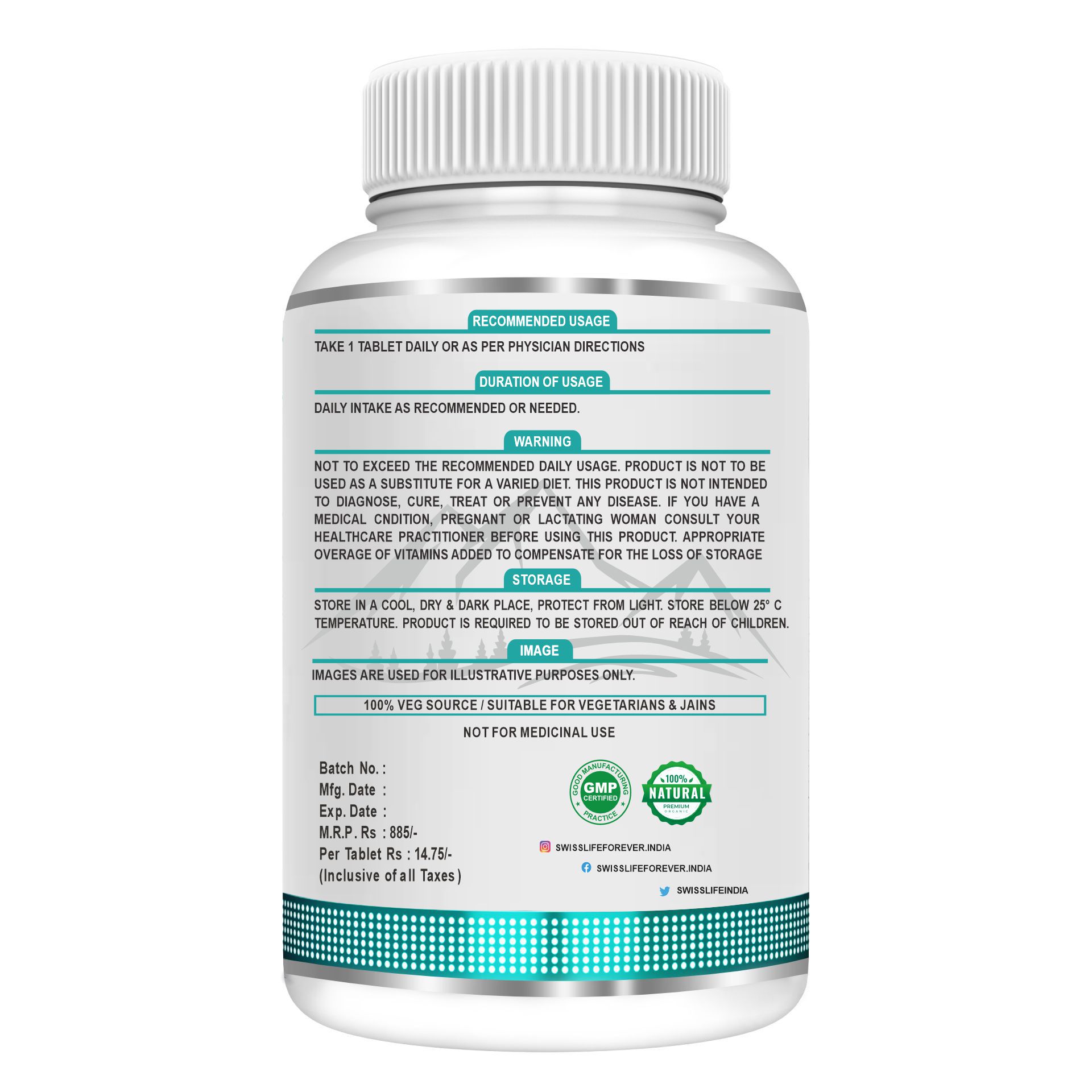 SwissLife Forever Calcium Magnesium Zinc with Vitamin D3, K2 MK7 & B12 | Bone Strength, Immunity & Nerve Health Support | Calcium Supplement for Men & Women | 60 Tablets - Image 2