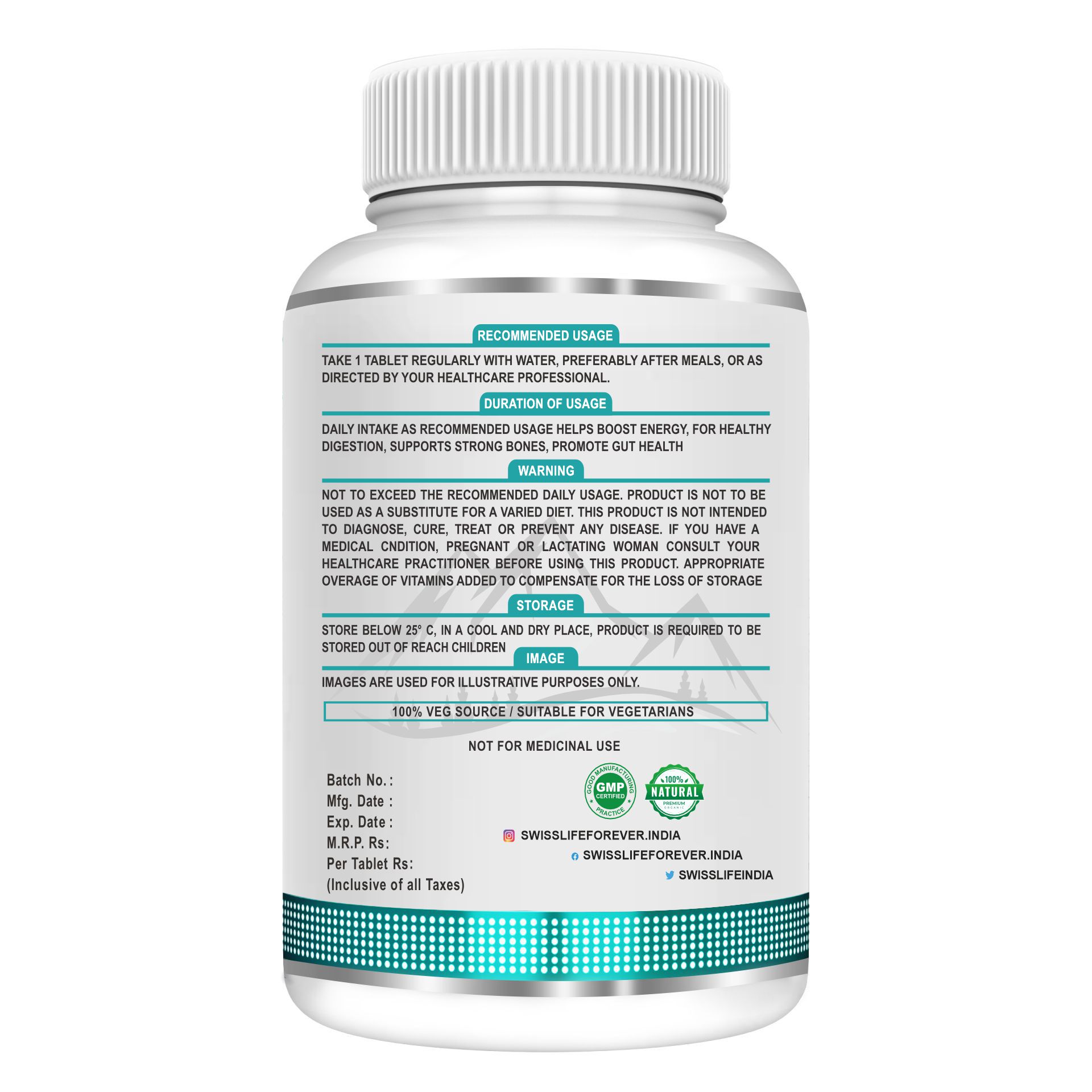 SwissLife Forever Multivitamin with Probiotics | 45 Ingredients with Vitamins A, B Complex, C, D, E, Zinc, Biotin, Minerals & Giloy | For Men & Women | 60 Tablets - Image 2