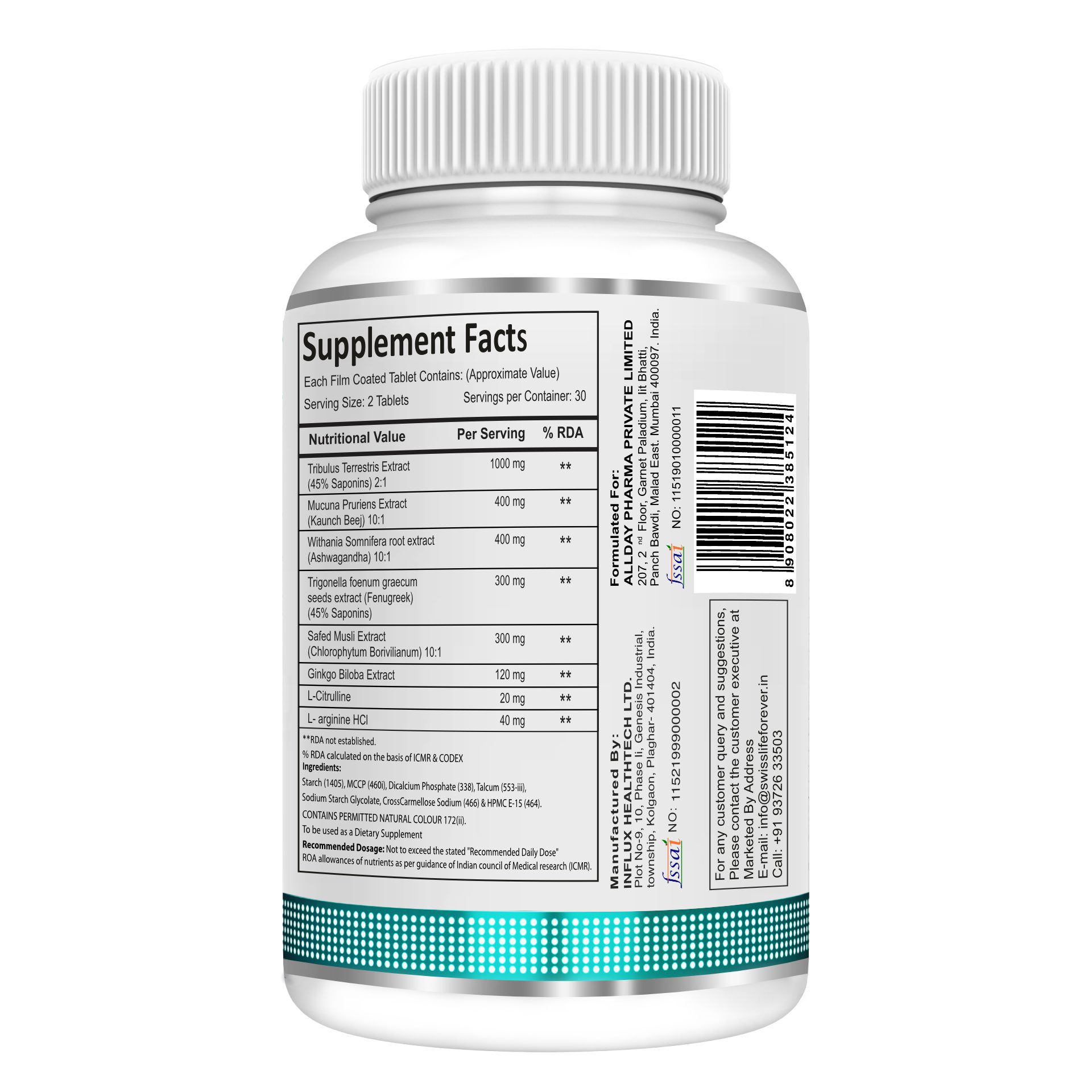 SwissLife Forever Testosterone Supplement for Men | Tribulus 1000mg, Ashwagandha, L-Citrulline, Kaunch Beej | Plant-Based Formula | Supports Strength, Stamina, Energy & Performance | 60 Tablets - Image 2