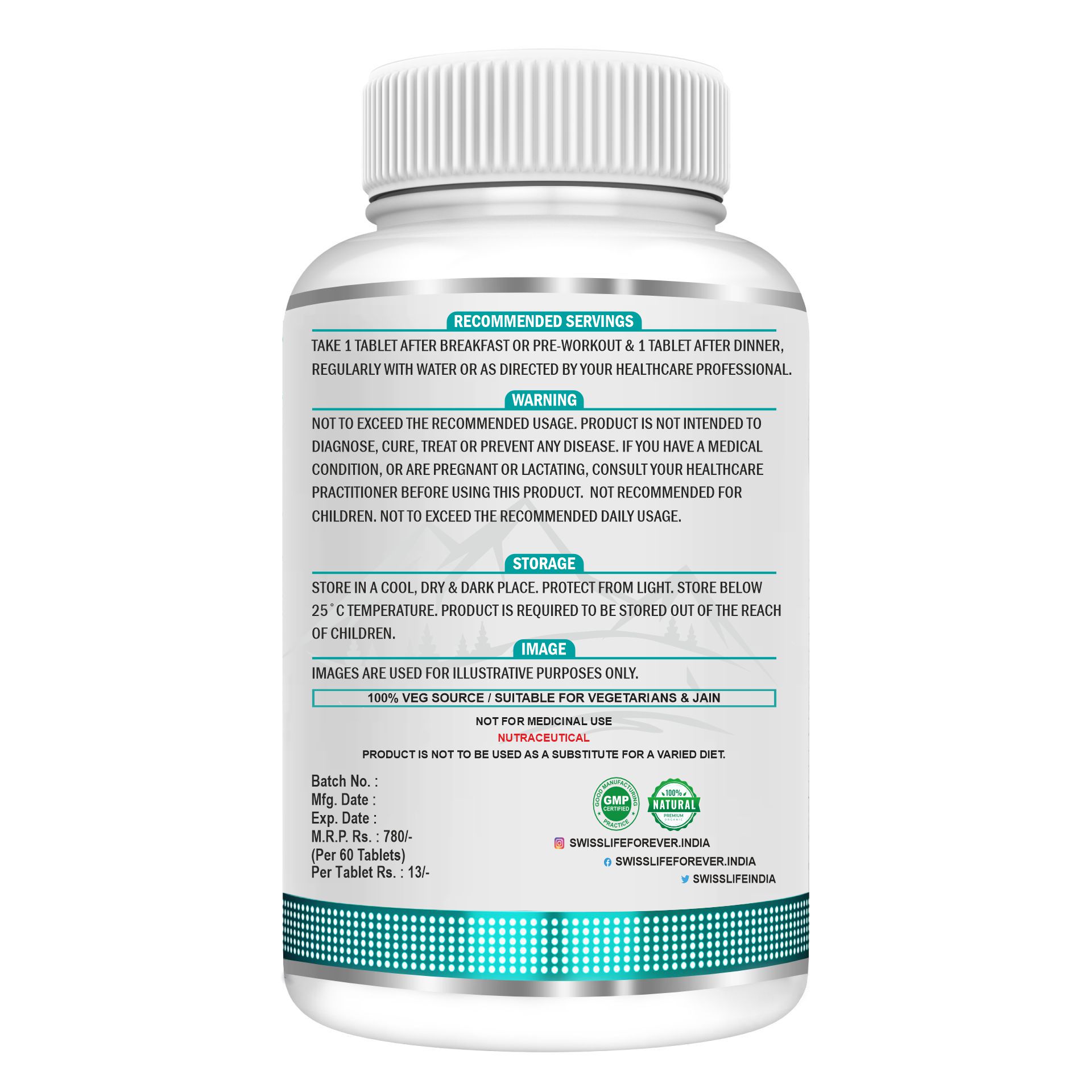 SwissLife Forever Testosterone Supplement for Men | Tribulus 1000mg, Ashwagandha, L-Citrulline, Kaunch Beej | Plant-Based Formula | Supports Strength, Stamina, Energy & Performance | 60 Tablets - Image 3