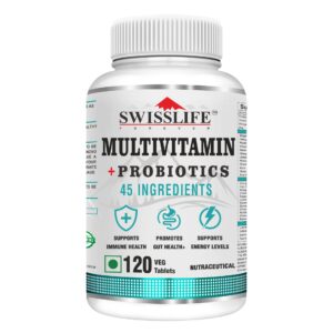 SwissLife Forever Multivitamin with Probiotics | 45 Ingredients with Vitamins A, B Complex, C, D, E, Zinc, Biotin, Minerals & Giloy | For Men & Women | 120 Tablets