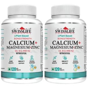 SwissLife Forever Calcium Magnesium Zinc with Vitamin D3, K2 MK7 & B12 | Bone Strength, Immunity & Nerve Health Support | Calcium Supplement for Men & Women |  120 Tablets ( Pack of 2 )