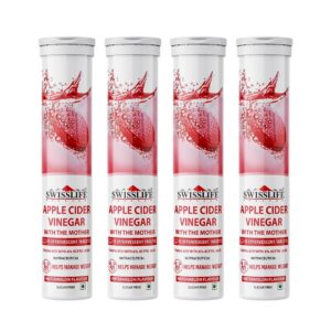 Swisslife Forever Apple Cider Vinegar Effervescent Tablets with Vitamin B6 & B12 | 750 mg | Plant-Based | Supports Digestion & Metabolism | Watermelon Flavour | 15 Tablets (pack of 4)