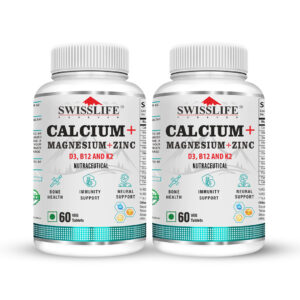SwissLife Forever Calcium Magnesium Zinc with Vitamin D3, K2 MK7 & B12 | Bone Strength, Immunity & Nerve Health Support | Calcium Supplement for Men & Women | 60 Tablets (Pack of 2)