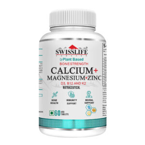 SwissLife Forever Calcium Magnesium Zinc with Vitamin D3, K2 MK7 & B12 | Bone Strength, Immunity & Nerve Health Support | Calcium Supplement for Men & Women | 60 Tablets