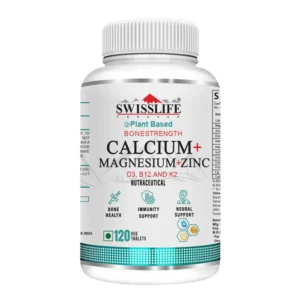 SwissLife Forever Calcium Magnesium Zinc with Vitamin D3, K2 MK7 & B12 | Bone Strength, Immunity & Nerve Health Support | Calcium Supplement for Men & Women |  120 Tablets