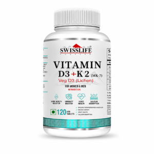 SwissLife Forever Vitamin D3 + K2 (MK7) | Plant-Based Vitamin D3 from Lichen | Supports Immunity, Heart, Muscle & Bone Health | Men & Women |(120 Tablets)