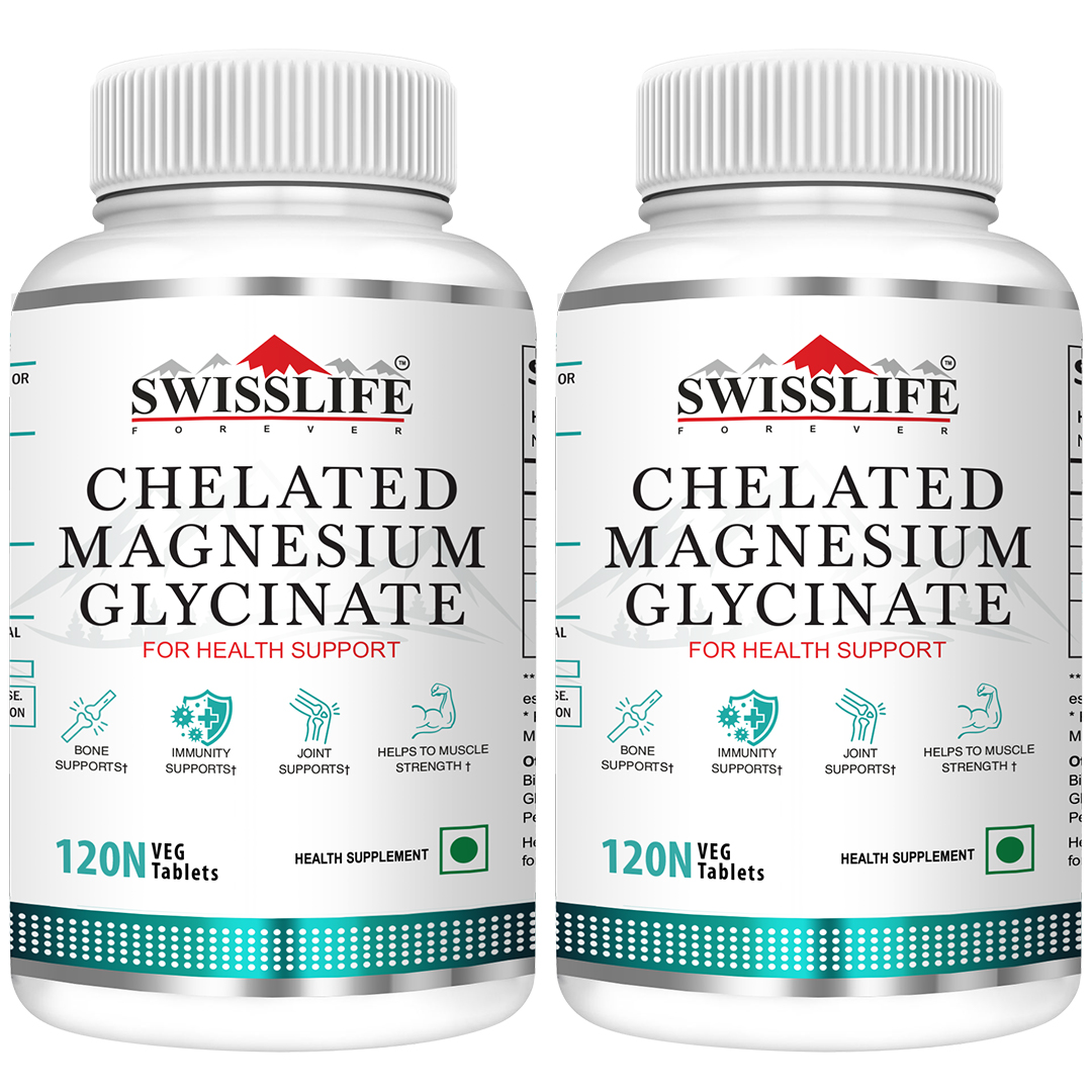 SwissLife Forever Chelated Magnesium Glycinate Tablets | Dietary Supplement with Magnesium & Amino Acids | Supports Bone, Muscle & Heart Health | For Men & Women | 120 Tablets( Pack of 2 )