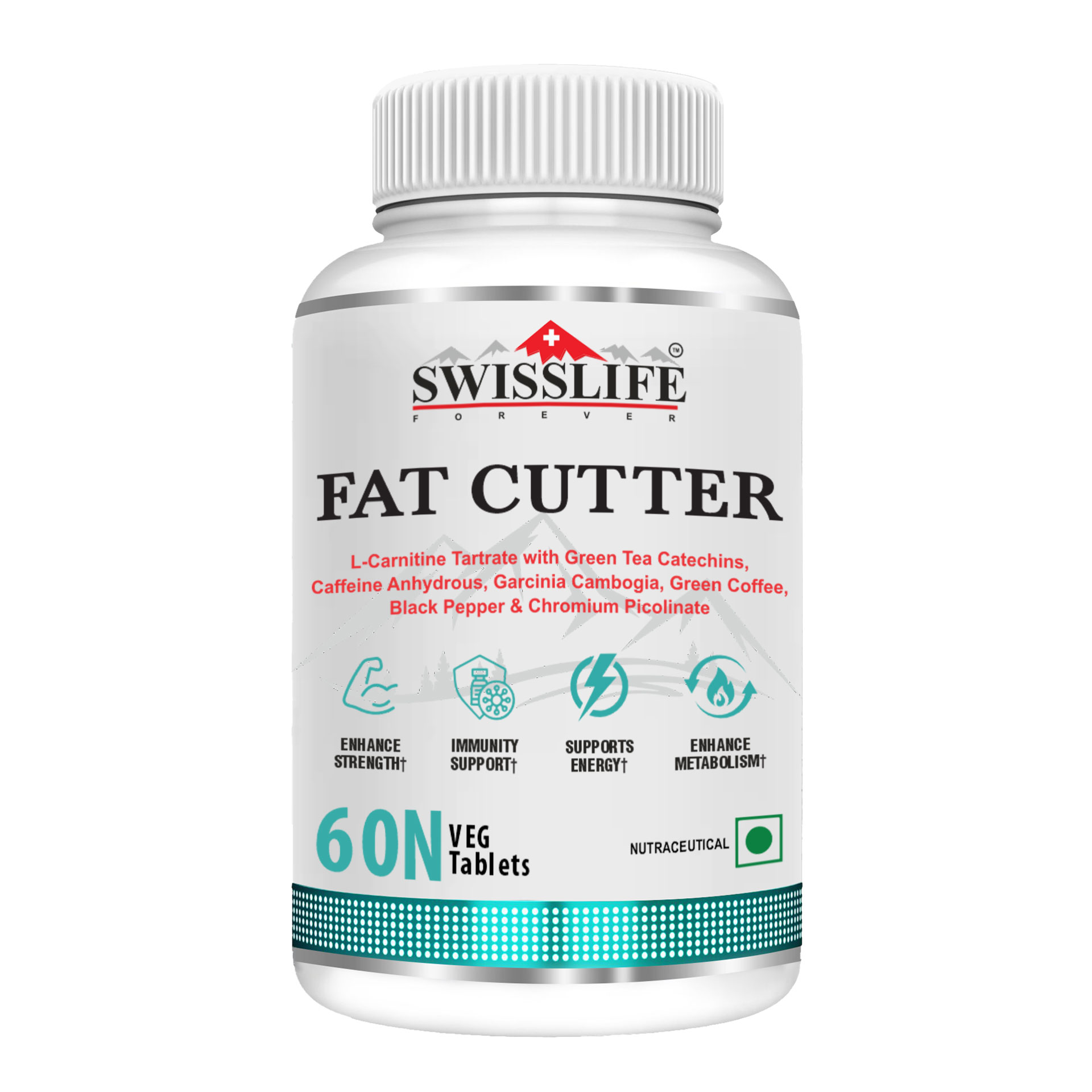 SwissLife Forever Fat Cutter Tablets | Blend of Extract, L-Carnitine Tartrate & Chromium Picolinate | May Support Muscle Recovery & Energy Levels | For Men & Women | 60 Tablets