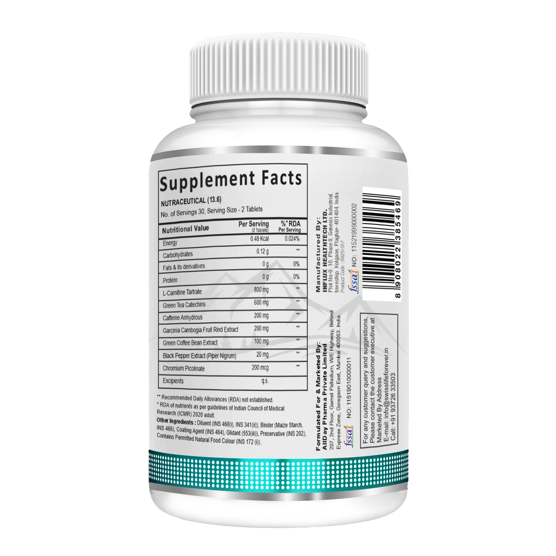 SwissLife Forever Fat Cutter Tablets | Blend of Extract, L-Carnitine Tartrate & Chromium Picolinate | May Support Muscle Recovery & Energy Levels | For Men & Women | 60 Tablets - Image 3