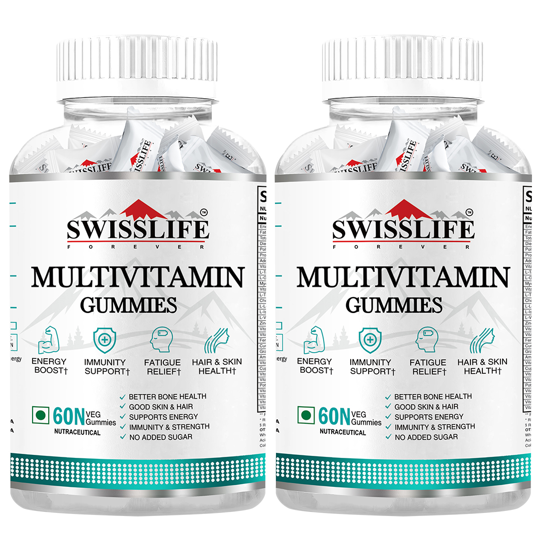 Swisslife Forever Multivitamin Gummies - MV Gummies | Folic Acid with Vitamin C | Superfood with Micronutrients Vitamin C, Vitamin B6, Vitamin B9, Vitamin B12 | 60 Gummies ( Pack of 2 )
