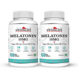 SwissLife Forever Melatonin 10mg + Tablets with Tagar & Vitamin B6 | Supports Sleep Cycle & Nerve Health | For Men & Women | Non-Habit Forming & Vegan | 60 Tablets ( Pack of 2 )