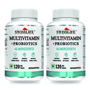 Swisslife Forever Multivitamin with Probiotics - 45 Ingredients for Men and Women | Vit. A, B Vitamins, C, D, E | Biotin, Zinc, Vitamins, Minerals and Giloy | 120 Tablets ( Pack of 2 )
