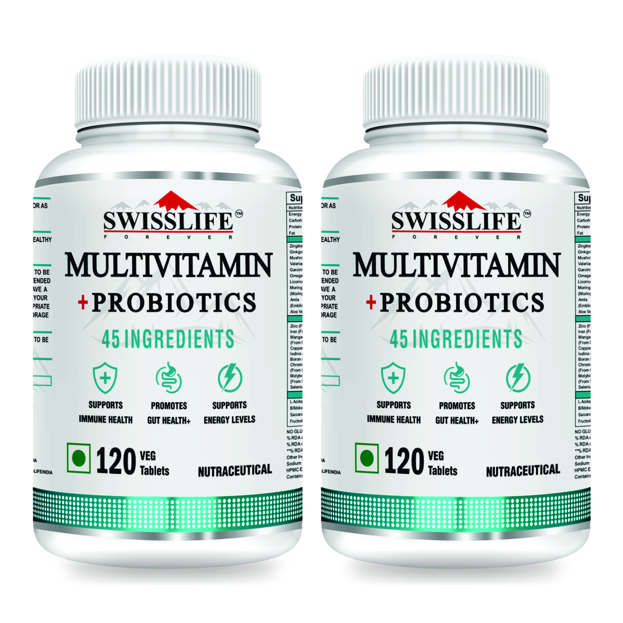 Swisslife Forever Multivitamin with Probiotics - 45 Ingredients for Men and Women | Vit. A, B Vitamins, C, D, E | Biotin, Zinc, Vitamins, Minerals and Giloy | 120 Tablets ( Pack of 2 )