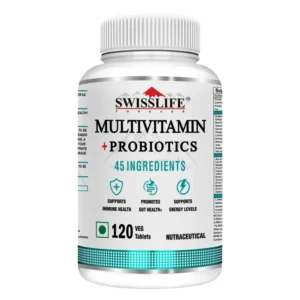 SwissLife Forever Multivitamin with Probiotics | 45 Ingredients with Vitamins A, B Complex, C, D, E, Zinc, Biotin, Minerals & Giloy | For Men & Women | 120 Tablets