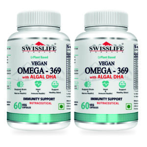 wissLife Forever Vegan Omega 369 Supplement | Plant-Based Algal Oil | Supports Heart, Brain, Eye, Skin, Hair, Muscle & Bone Health | Natural Nutrition for Men & Women | 60 ( Pack of 2 )