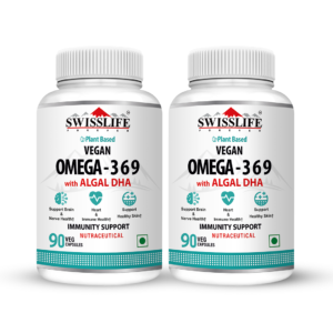 SwissLife Forever Vegan Omega 369 Supplement | Plant-Based Algal Oil | Supports Heart, Brain, Eye, Skin, Hair, Muscle & Bone Health | Natural Nutrition for Men & Women | 90  Tablets ( Pack of 2 )