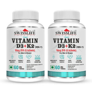 SwissLife Forever Vitamin D3 + K2 (MK7) | Plant-Based Vitamin D3 from Lichen | Supports Immunity, Heart, Muscle & Bone Health | Men & Women |60 Tablets (Pack of 2)