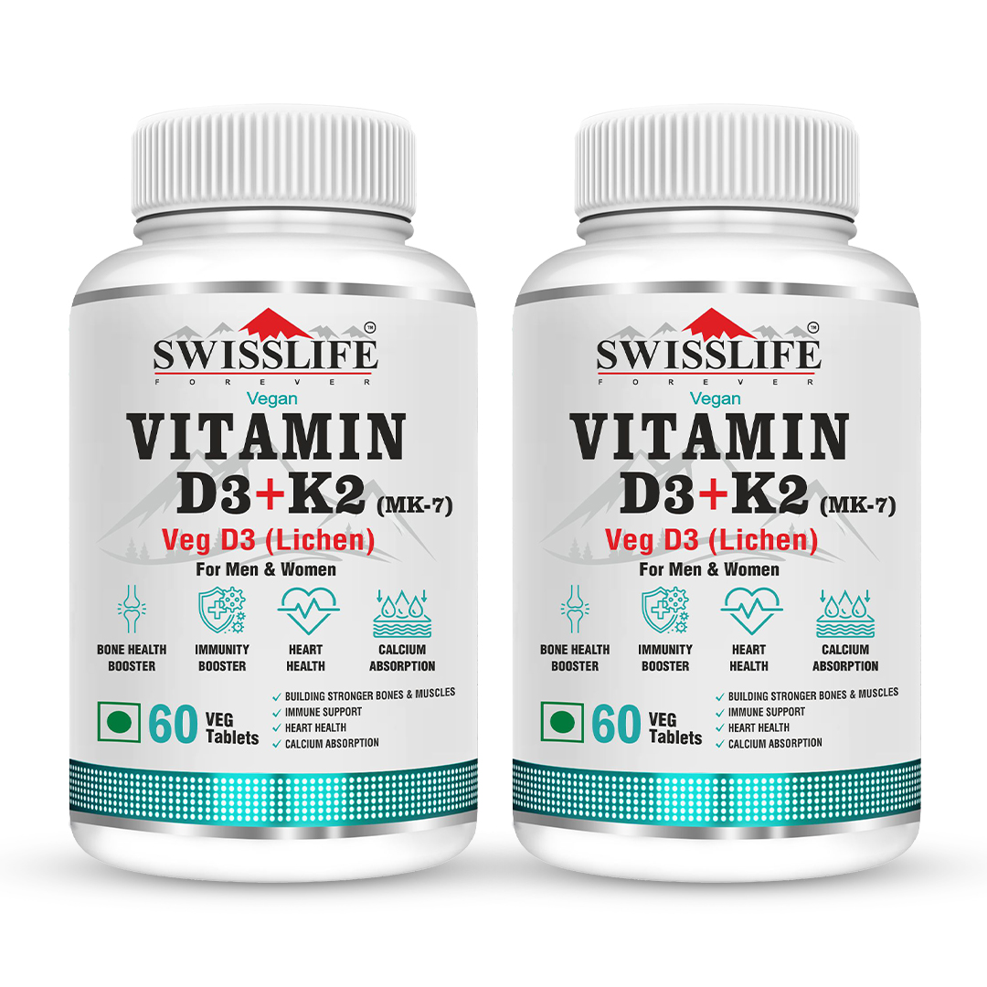 SwissLife Forever Vitamin D3 + K2 (MK7) | Plant-Based Vitamin D3 from Lichen | Supports Immunity, Heart, Muscle & Bone Health | Men & Women |60 Tablets (Pack of 2)