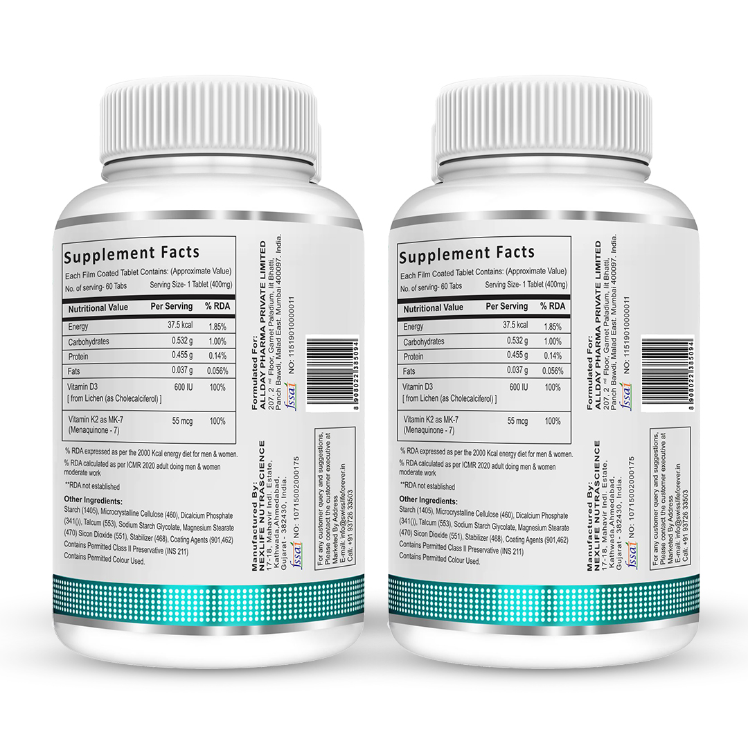 SwissLife Forever Vitamin D3 + K2 (MK7) | Plant-Based Vitamin D3 from Lichen | Supports Immunity, Heart, Muscle & Bone Health | Men & Women |120 Tablets (Pack of 2 ) - Image 2