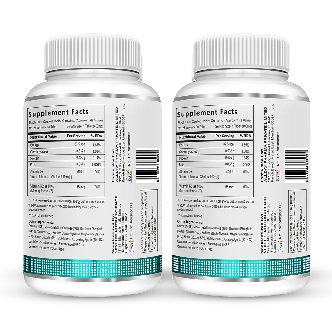 SwissLife Forever Vitamin D3 + K2 (MK7) | Plant-Based Vitamin D3 from Lichen | Supports Immunity, Heart, Muscle & Bone Health | Men & Women |60 Tablets (Pack of 2) - Image 2