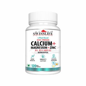 SwissLife Forever Calcium Magnesium Zinc with Vitamin D3, K2 MK7 & B12 | Bone Strength, Immunity & Nerve Health Support | Calcium Supplement for Men & Women |  120 Tablets